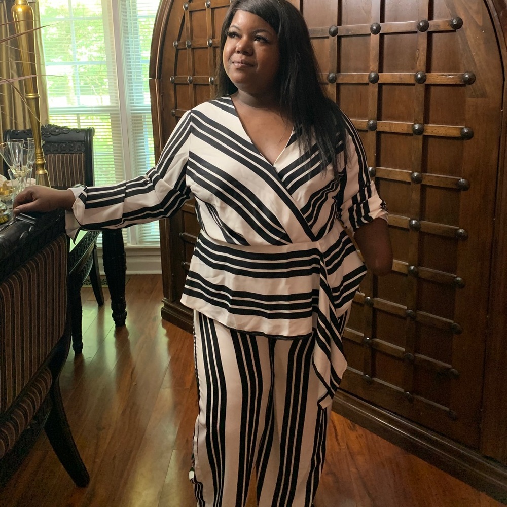 Black And White Stripe Pantsuit